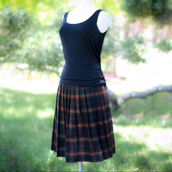 VINTAGE Black Uniform Pleated Kilt Skirt XS Wool midi skirt - Picture 4 of 8